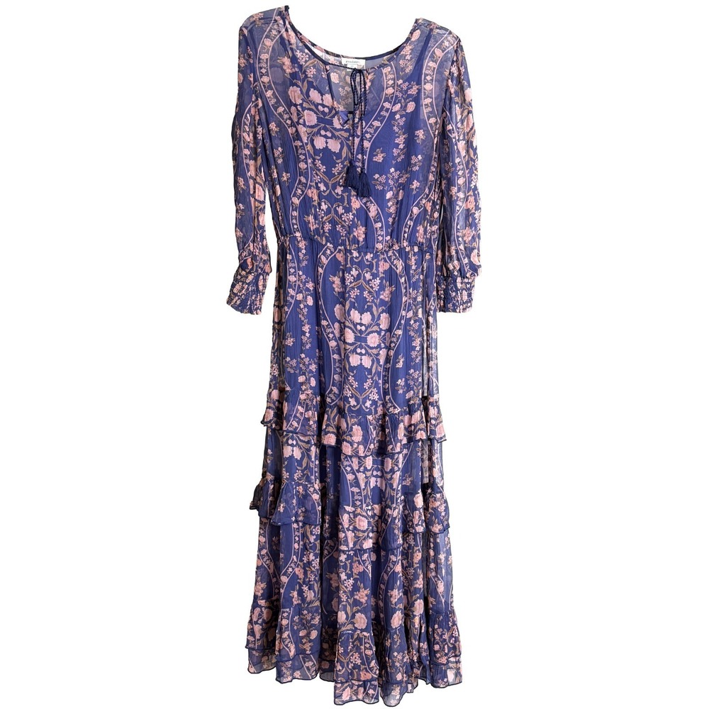 Sundance Floral Tiered Ruffled Maxi Dress Womens Sz XS Blue Dusty Rose Floral